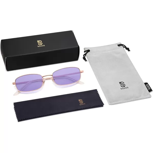 SOJOS Small Y2k Narrow Rectangle Sunglasses Womens Mens Retro 80s 90s Skinny Sunnies SJ1187Rose GoldPurple