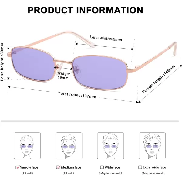 SOJOS Small Y2k Narrow Rectangle Sunglasses Womens Mens Retro 80s 90s Skinny Sunnies SJ1187Rose GoldPurple