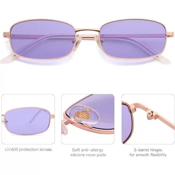 SOJOS Small Y2k Narrow Rectangle Sunglasses Womens Mens Retro 80s 90s Skinny Sunnies SJ1187Rose GoldPurple