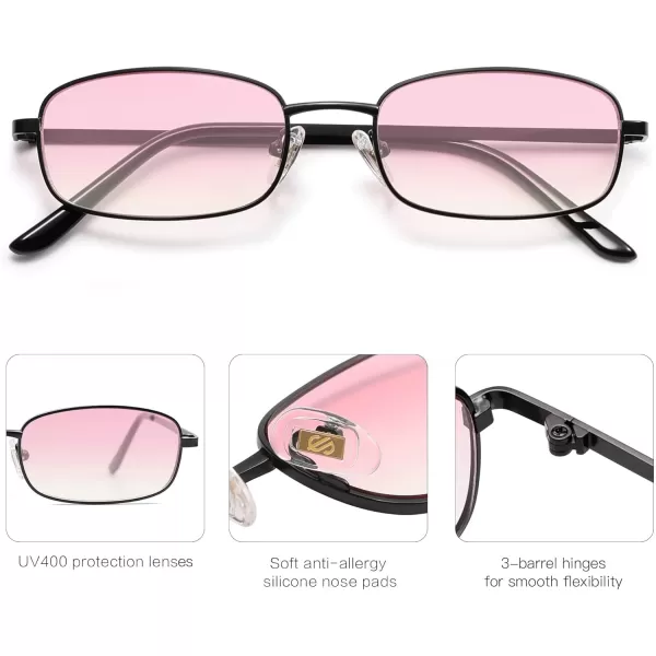 SOJOS Small Y2k Narrow Rectangle Sunglasses Womens Mens Retro 80s 90s Skinny Sunnies SJ1187Shiny BlackPink