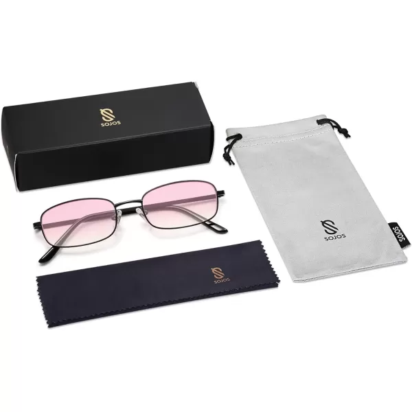 SOJOS Small Y2k Narrow Rectangle Sunglasses Womens Mens Retro 80s 90s Skinny Sunnies SJ1187Shiny BlackPink