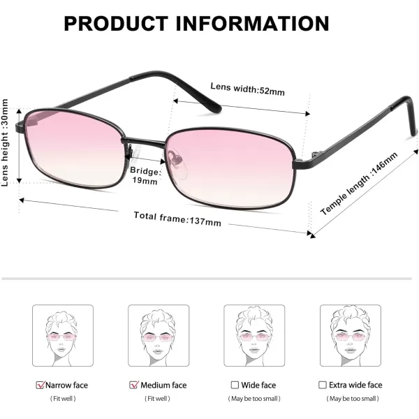 SOJOS Small Y2k Narrow Rectangle Sunglasses Womens Mens Retro 80s 90s Skinny Sunnies SJ1187Shiny BlackPink