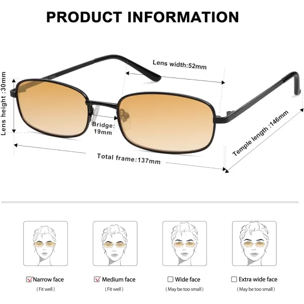 SOJOS Small Y2k Narrow Rectangle Sunglasses Womens Mens Retro 80s 90s Skinny Sunnies SJ1187Shiny BlackYellow
