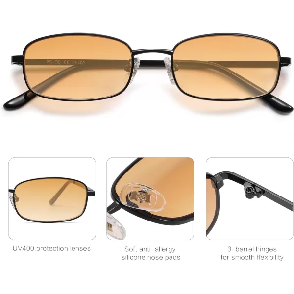 SOJOS Small Y2k Narrow Rectangle Sunglasses Womens Mens Retro 80s 90s Skinny Sunnies SJ1187Shiny BlackYellow