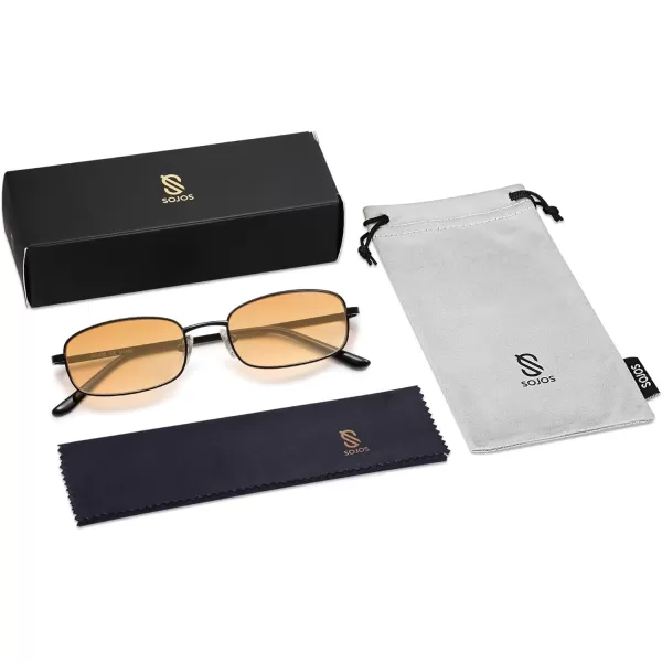 SOJOS Small Y2k Narrow Rectangle Sunglasses Womens Mens Retro 80s 90s Skinny Sunnies SJ1187Shiny BlackYellow