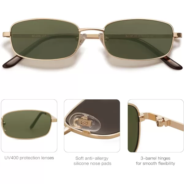 SOJOS Small Y2k Narrow Rectangle Sunglasses Womens Mens Retro 80s 90s Skinny Sunnies SJ1187Shiny GoldGreen