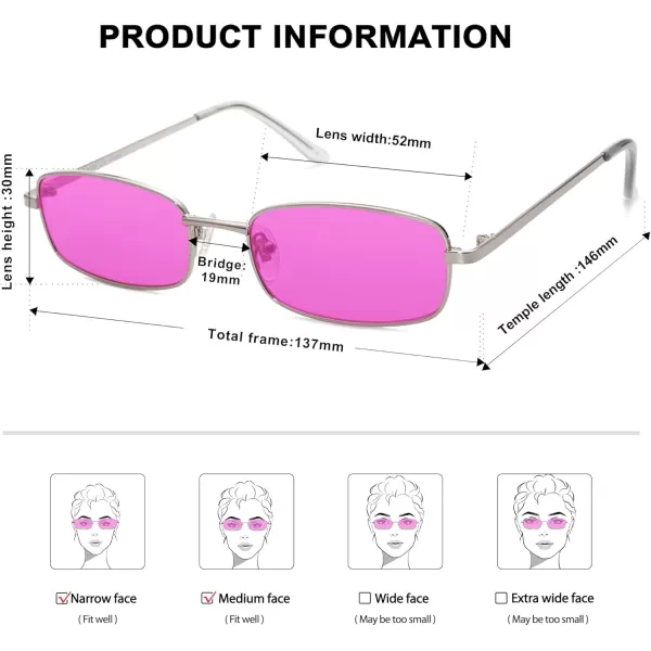 SOJOS Small Y2k Narrow Rectangle Sunglasses Womens Mens Retro 80s 90s Skinny Sunnies SJ1187Silver Rose