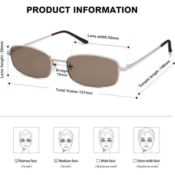 SOJOS Small Y2k Narrow Rectangle Sunglasses Womens Mens Retro 80s 90s Skinny Sunnies SJ1187SilverBrown