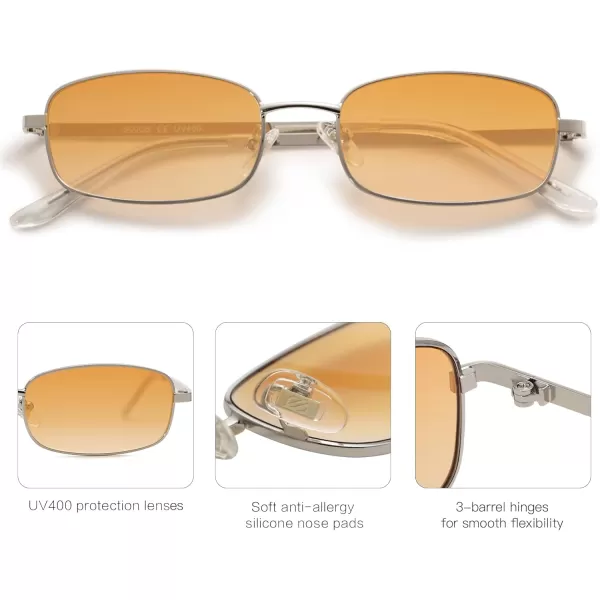 SOJOS Small Y2k Narrow Rectangle Sunglasses Womens Mens Retro 80s 90s Skinny Sunnies SJ1187SilverOrange