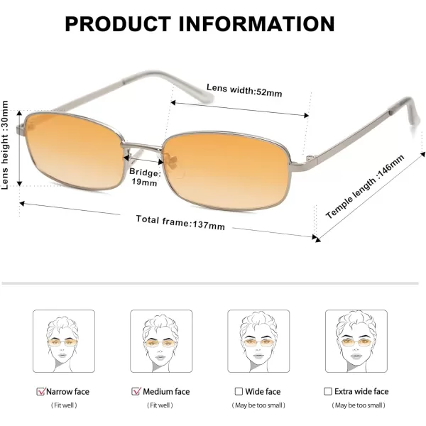 SOJOS Small Y2k Narrow Rectangle Sunglasses Womens Mens Retro 80s 90s Skinny Sunnies SJ1187SilverOrange