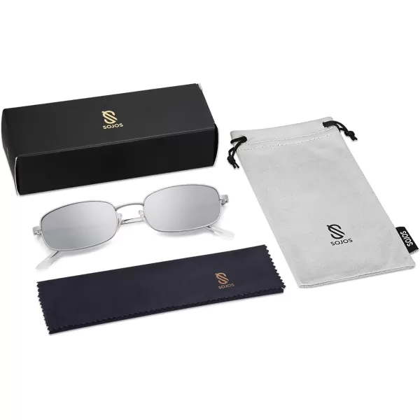SOJOS Small Y2k Narrow Rectangle Sunglasses Womens Mens Retro 80s 90s Skinny Sunnies SJ1187SilverSilver