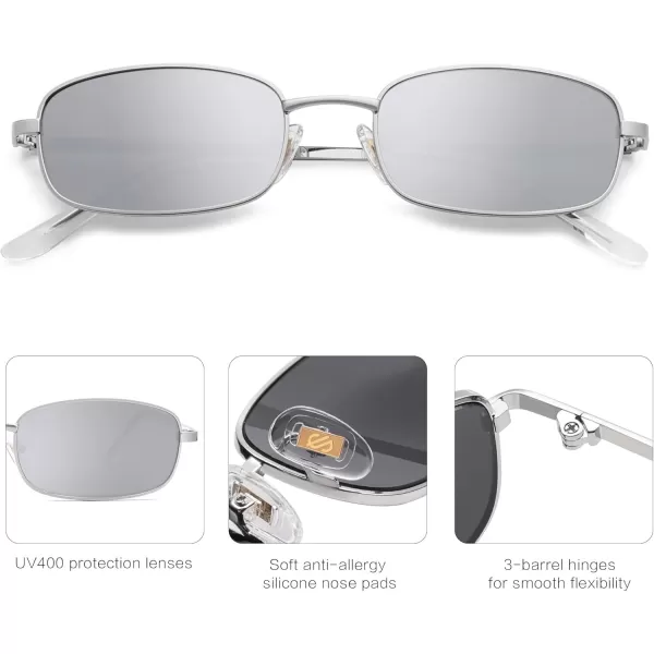 SOJOS Small Y2k Narrow Rectangle Sunglasses Womens Mens Retro 80s 90s Skinny Sunnies SJ1187SilverSilver