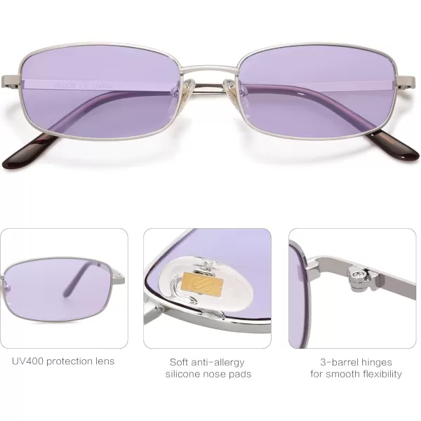 SOJOS Small Y2k Narrow Rectangle Sunglasses Womens Mens Retro 80s 90s Skinny Sunnies SJ1187SilverTinted Purple