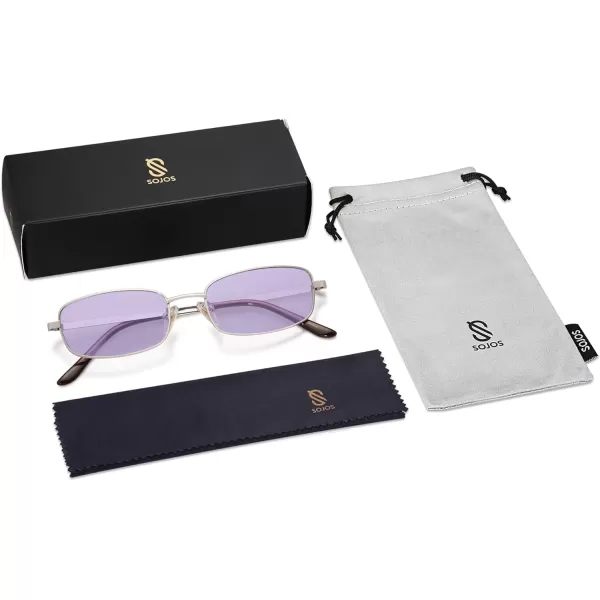 SOJOS Small Y2k Narrow Rectangle Sunglasses Womens Mens Retro 80s 90s Skinny Sunnies SJ1187SilverTinted Purple