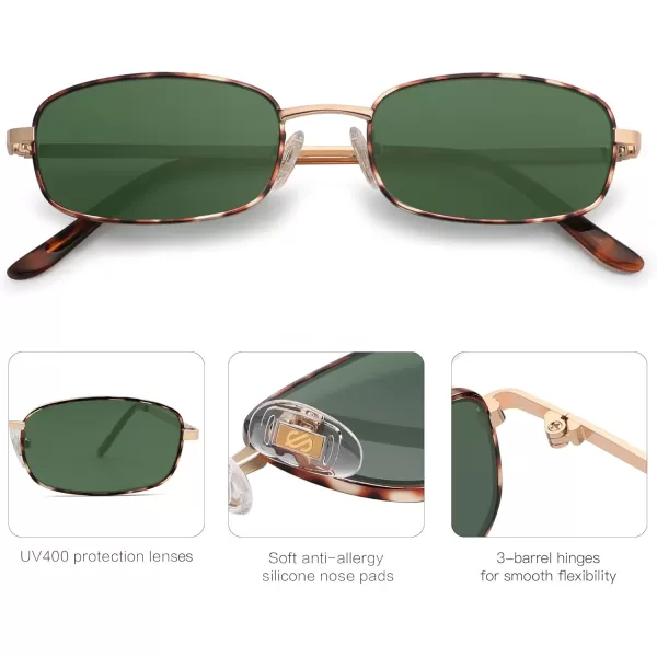 SOJOS Small Y2k Narrow Rectangle Sunglasses Womens Mens Retro 80s 90s Skinny Sunnies SJ1187TortoiseGreen