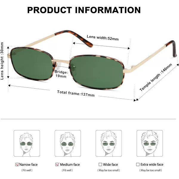 SOJOS Small Y2k Narrow Rectangle Sunglasses Womens Mens Retro 80s 90s Skinny Sunnies SJ1187TortoiseGreen
