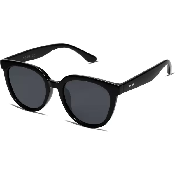 SOJOS Trendy Cat Eye Round Polarized Sunglasses for Women Fashion UV Protection Sunnies Sunglasses SJ2175Dark Black
