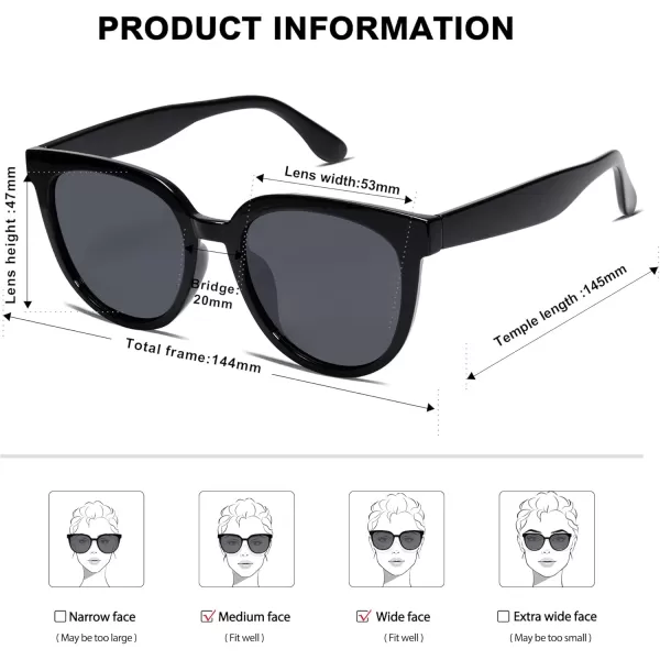 SOJOS Trendy Cat Eye Round Polarized Sunglasses for Women Fashion UV Protection Sunnies Sunglasses SJ2175Dark Black