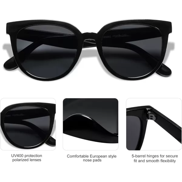 SOJOS Trendy Cat Eye Round Polarized Sunglasses for Women Fashion UV Protection Sunnies Sunglasses SJ2175Dark Black
