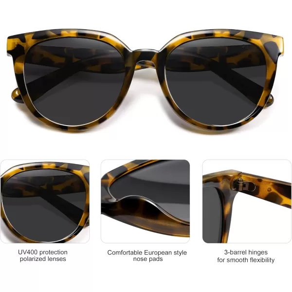 SOJOS Trendy Cat Eye Round Polarized Sunglasses for Women Fashion UV Protection Sunnies Sunglasses SJ2175Green Tortoise