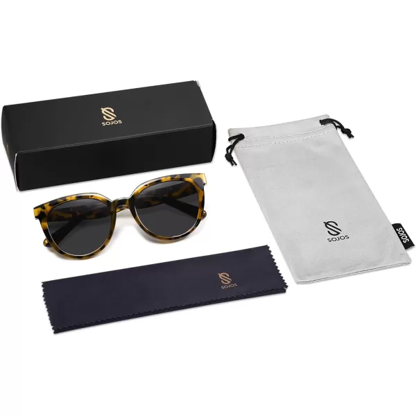 SOJOS Trendy Cat Eye Round Polarized Sunglasses for Women Fashion UV Protection Sunnies Sunglasses SJ2175Green Tortoise