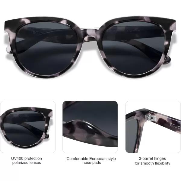 SOJOS Trendy Cat Eye Round Polarized Sunglasses for Women Fashion UV Protection Sunnies Sunglasses SJ2175Grey Tortoise