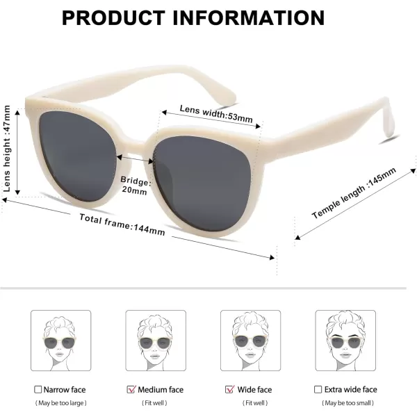 SOJOS Trendy Cat Eye Round Polarized Sunglasses for Women Fashion UV Protection Sunnies Sunglasses SJ2175Light Beige