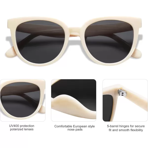 SOJOS Trendy Cat Eye Round Polarized Sunglasses for Women Fashion UV Protection Sunnies Sunglasses SJ2175Light Beige