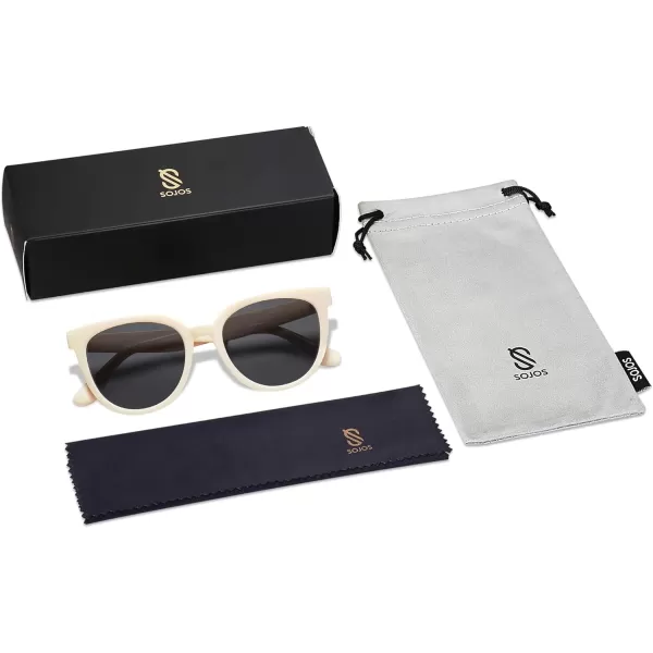 SOJOS Trendy Cat Eye Round Polarized Sunglasses for Women Fashion UV Protection Sunnies Sunglasses SJ2175Light Beige
