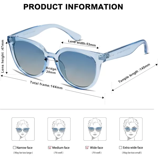 SOJOS Trendy Cat Eye Round Polarized Sunglasses for Women Fashion UV Protection Sunnies Sunglasses SJ2175Light Blue