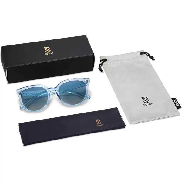 SOJOS Trendy Cat Eye Round Polarized Sunglasses for Women Fashion UV Protection Sunnies Sunglasses SJ2175Light Blue