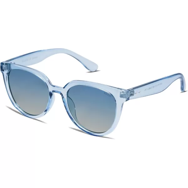SOJOS Trendy Cat Eye Round Polarized Sunglasses for Women Fashion UV Protection Sunnies Sunglasses SJ2175Light Blue