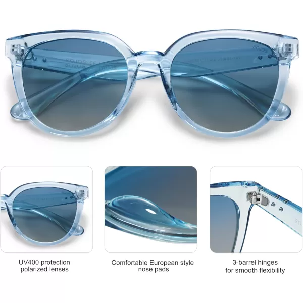 SOJOS Trendy Cat Eye Round Polarized Sunglasses for Women Fashion UV Protection Sunnies Sunglasses SJ2175Light Blue