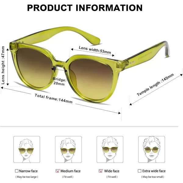 SOJOS Trendy Cat Eye Round Polarized Sunglasses for Women Fashion UV Protection Sunnies Sunglasses SJ2175Light Yellow