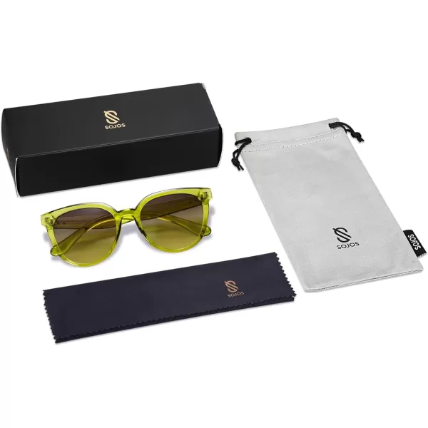 SOJOS Trendy Cat Eye Round Polarized Sunglasses for Women Fashion UV Protection Sunnies Sunglasses SJ2175Light Yellow