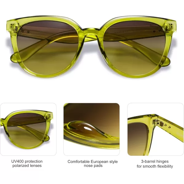 SOJOS Trendy Cat Eye Round Polarized Sunglasses for Women Fashion UV Protection Sunnies Sunglasses SJ2175Light Yellow