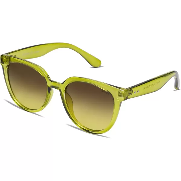 SOJOS Trendy Cat Eye Round Polarized Sunglasses for Women Fashion UV Protection Sunnies Sunglasses SJ2175Light Yellow