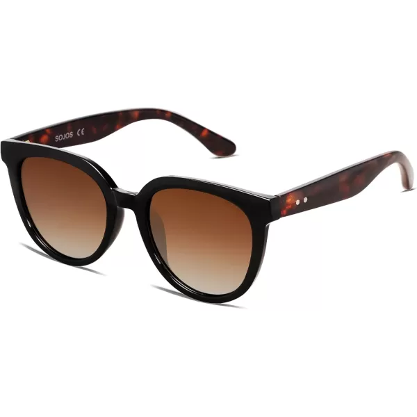 SOJOS Trendy Cat Eye Round Polarized Sunglasses for Women Fashion UV Protection Sunnies Sunglasses SJ2175Tortoise Temple