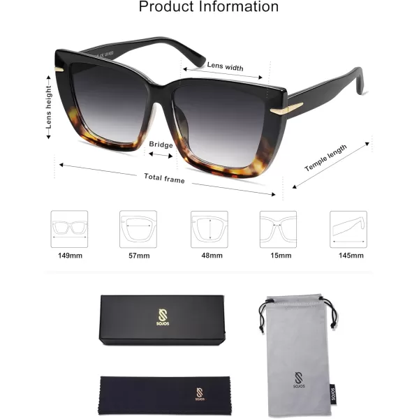 SOJOS Trendy Large Oversized Cat Eye Sunglasses for Women 70s UV400 Designer Shades SJ2231Black  TortoiseGrey