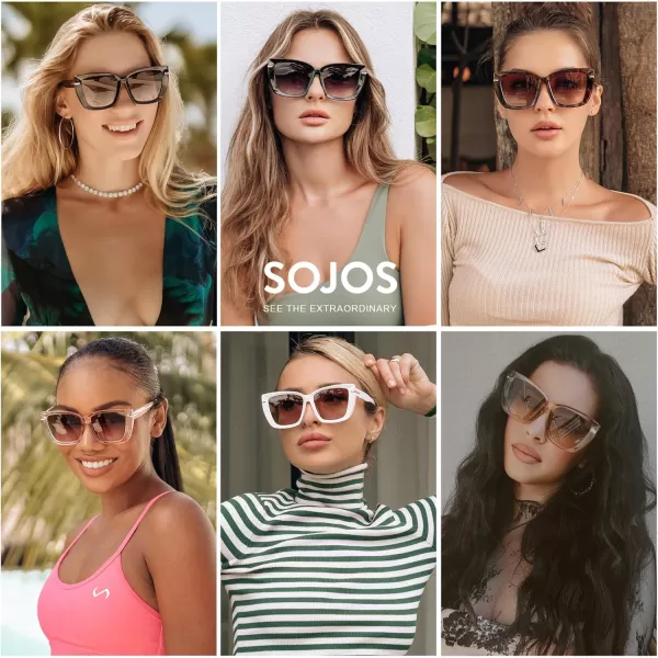 SOJOS Trendy Large Oversized Cat Eye Sunglasses for Women 70s UV400 Designer Shades SJ2231Black  TortoiseGrey