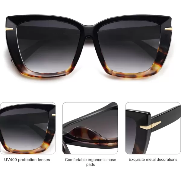 SOJOS Trendy Large Oversized Cat Eye Sunglasses for Women 70s UV400 Designer Shades SJ2231Black  TortoiseGrey