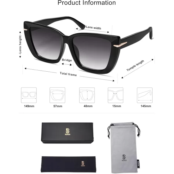 SOJOS Trendy Large Oversized Cat Eye Sunglasses for Women 70s UV400 Designer Shades SJ2231BlackGrey