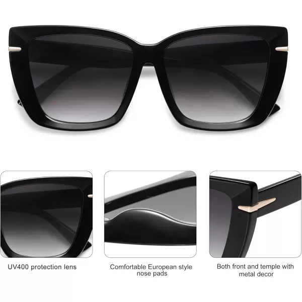 SOJOS Trendy Large Oversized Cat Eye Sunglasses for Women 70s UV400 Designer Shades SJ2231BlackGrey