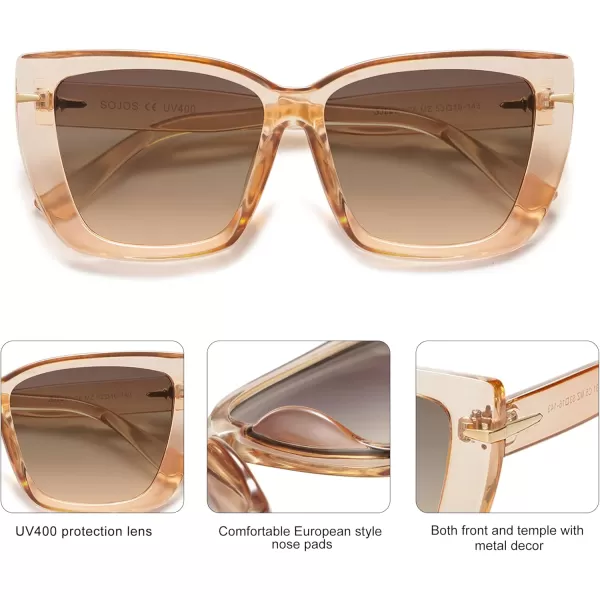 SOJOS Trendy Large Oversized Cat Eye Sunglasses for Women 70s UV400 Designer Shades SJ2231Clear BrownBrown