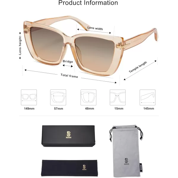 SOJOS Trendy Large Oversized Cat Eye Sunglasses for Women 70s UV400 Designer Shades SJ2231Clear BrownBrown
