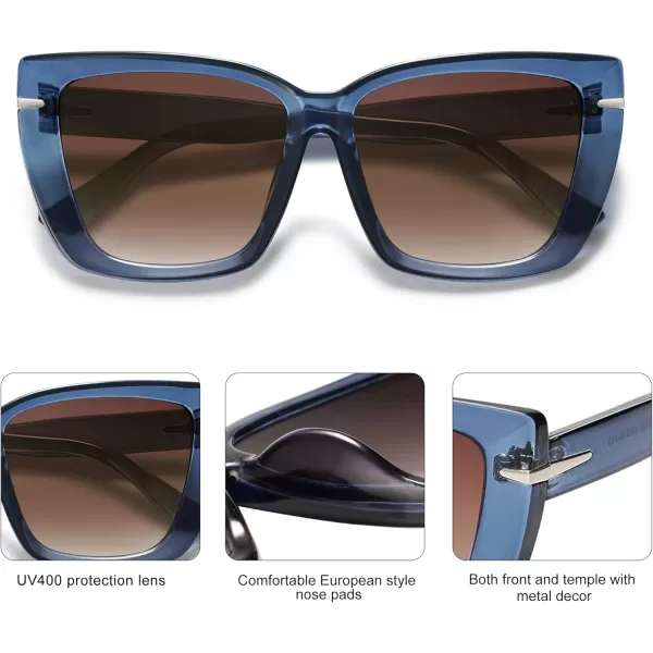 SOJOS Trendy Large Oversized Cat Eye Sunglasses for Women 70s UV400 Designer Shades SJ2231Dark BlueBrown