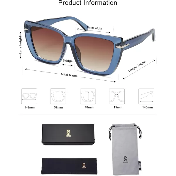 SOJOS Trendy Large Oversized Cat Eye Sunglasses for Women 70s UV400 Designer Shades SJ2231Dark BlueBrown