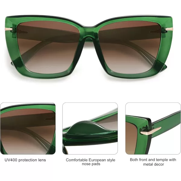 SOJOS Trendy Large Oversized Cat Eye Sunglasses for Women 70s UV400 Designer Shades SJ2231GreenBrown