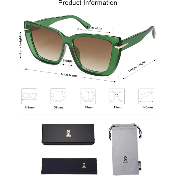SOJOS Trendy Large Oversized Cat Eye Sunglasses for Women 70s UV400 Designer Shades SJ2231GreenBrown