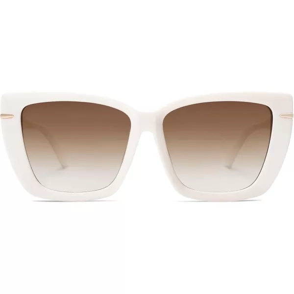 SOJOS Trendy Large Oversized Cat Eye Sunglasses for Women 70s UV400 Designer Shades SJ2231WhiteBrown